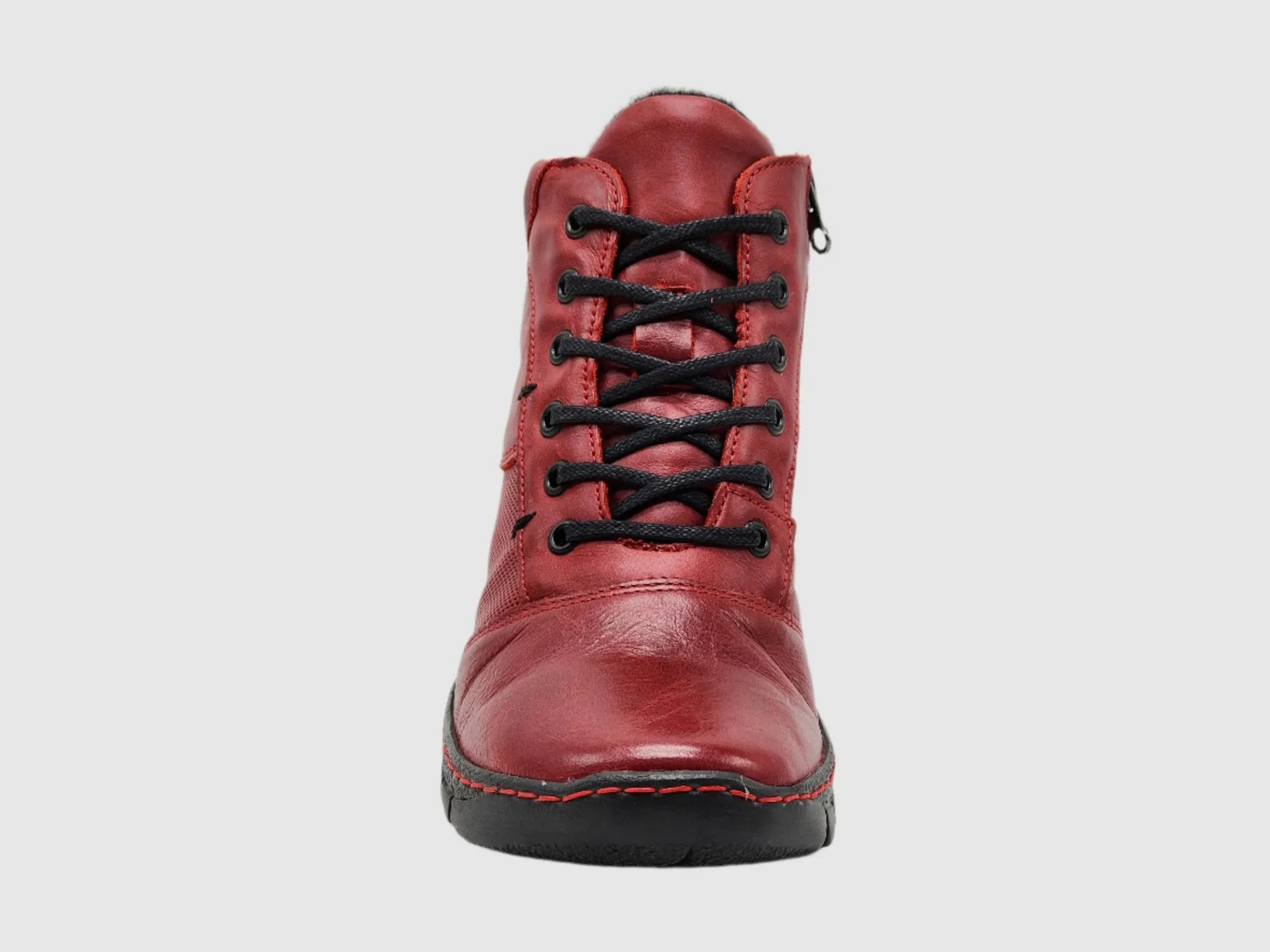Women's Everyday Fur-Lined Zip-Up Leather Boots - Red