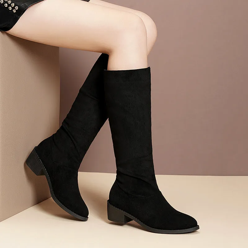 Women's faux suede slouch boots under the knee