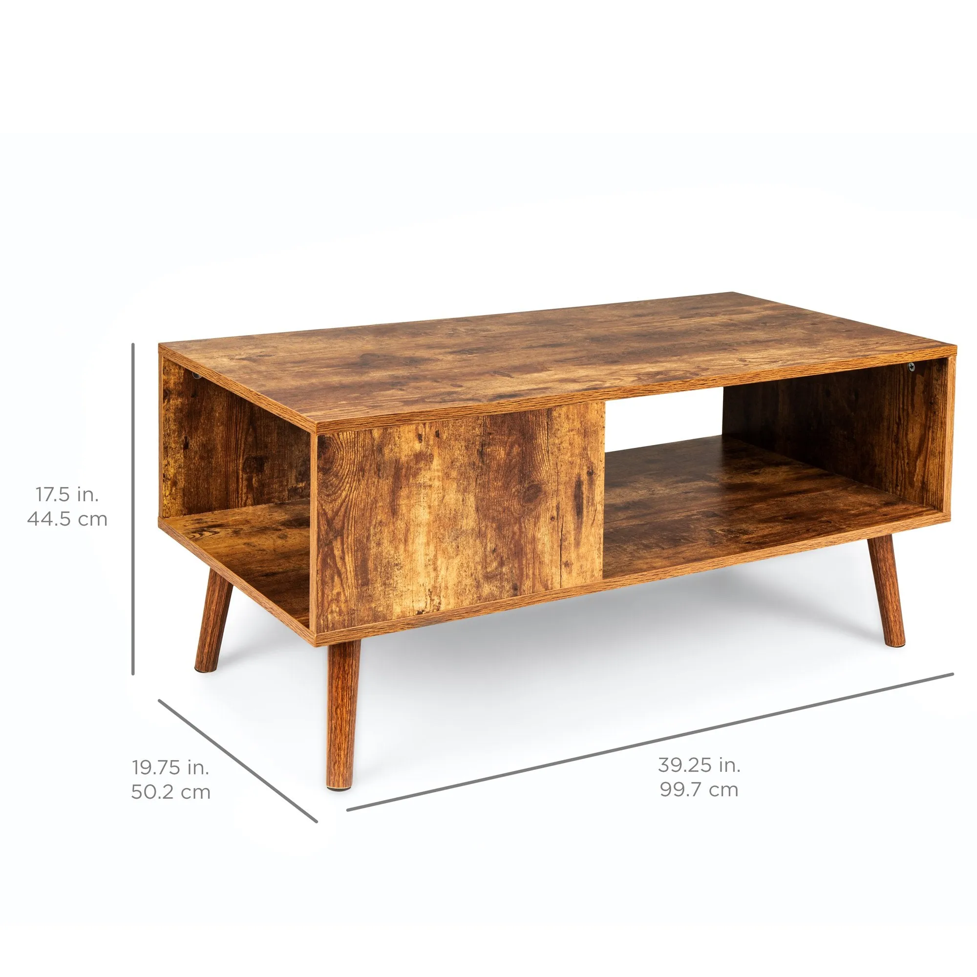 Wooden Mid-Century Modern Retro  Coffee Accent Table w/ Open Storage Shelf