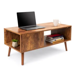 Wooden Mid-Century Modern Retro  Coffee Accent Table w/ Open Storage Shelf