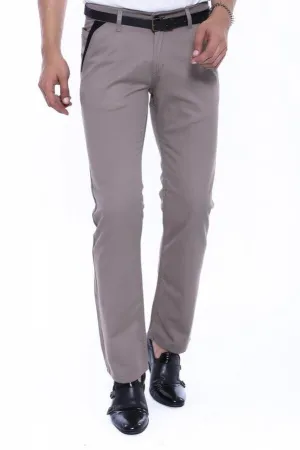 WSS Trimmed Pockets Plain Slim Fit Beige Men Pants  - Singen
