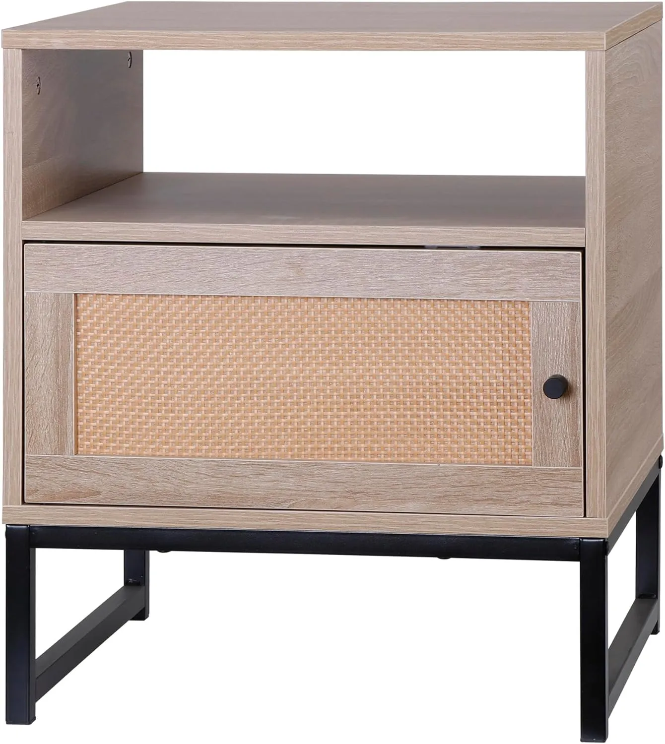 ZENY™ Natural End Table Rattan Nightstand Set of 2, Wood Bedside Table Accent Table with Storage for Living Room Bedroom and Small Spaces, Metal Oak