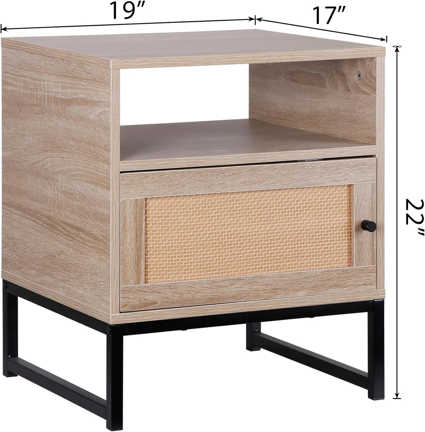 ZENY™ Natural End Table Rattan Nightstand Set of 2, Wood Bedside Table Accent Table with Storage for Living Room Bedroom and Small Spaces, Metal Oak